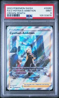 2023 POKEMON SWORD & SHIELD CROWN ZENITH #GG60 FULL ART/CYNTHIA'S AMBITION PSA 9 - Image 1