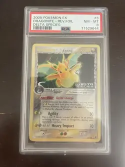 2005 POKEMON EX DELTA SPECIES #3 DRAGONITE-REVERSE FOIL PSA 8 - Image 1
