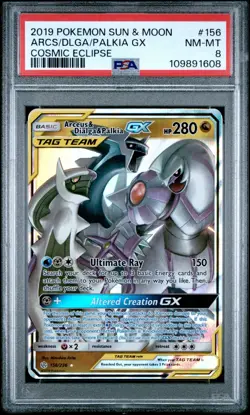 POKEMON 2019 Sun Moon Cosmic Eclipse ARCEUS DIALGA PALKIA GX #156 PSA 8 - Image 1