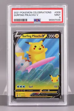 Surfing Pikachu V 2021 Pokemon Celebrations #008 PSA 9 - Image 1
