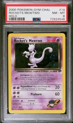 2000 ROCKET'S MEWTWO POKEMON GYM CHALLENGE HOLO PSA 8 - Image 1