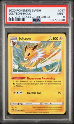 Pokemon Card Holo Jolteon 047/185 PSA 9 MINT Vivid Voltage Collecter Chest Promo - Image 3