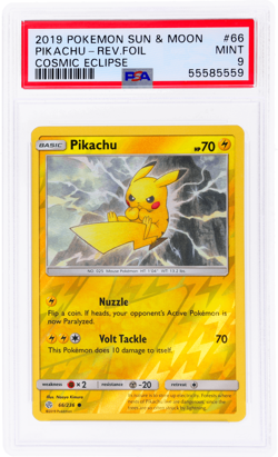2019 Pokemon Sun and Moon Cosmic Eclipse Pikachu Reverse Holo #66 PSA 9 - Image 1
