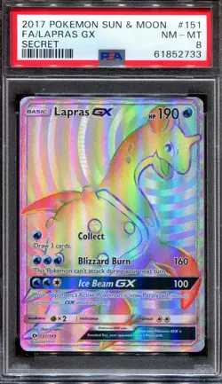 PSA 8 Pokemon 2017 Sun & Moon Lapras GX Full Art Secret Rare #151 - Image 1