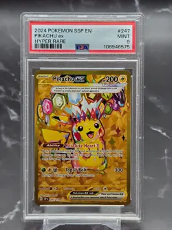 2024 Pokemon Surging Sparks Pikachu ex 247/191 Hyper Rare Gold SSP PSA 9 - Image 1