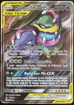 Muk & Alolan Muk GX 197/214 Pokemon Unbroken Bonds Sun Moon Full Art Card Dmg - Image 1