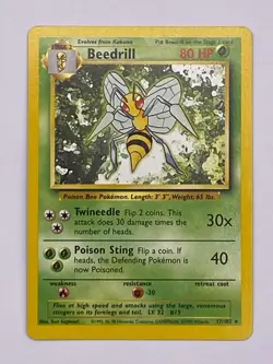 Beedrill 17/102 LP -Vintage Rare Pokemon Card- Base Set - Image 1