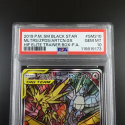 PSA 10 Moltres Zapdos Articuno SM210 Pokemon Hidden Fates Stained Glass Holo - Image 2