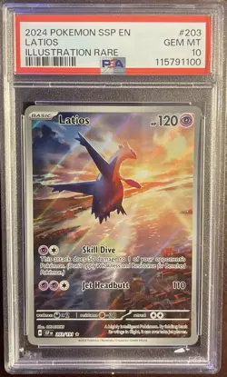 PSA 10 Gem Mint Pokemon Latios 203/191 Illustration Rare Surging Sparks - Image 1