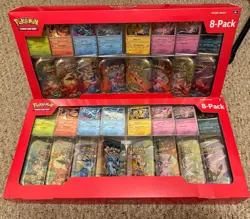 SET OF 2 Costco Pokemon TCG Scarlet & Violet Prismatic Evolutions Mini Tin 8Pack - Image 1