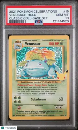 2021 Pokemon Celebrations Classic Collection Venusaur -Base Set PSA 10 15/102 - Image 1