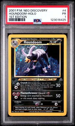PSA 1 1ST EDITION 2001 Neo Discovery Houndoom 4/75 Holo Foil Pokemon WOTC - Image 1