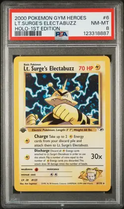 2000 Pokemon Gym Heroes Lt Surge's Electabuzz Holo 1st Edition 6/132 PSA 8 NM-MT - Image 1