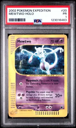 PSA 1 HUGE SWIRL 2002 Expedition Mewtwo Holo Foil 20/165 WOTC E-Reader Pokemon - Image 1
