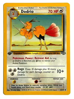 Dodrio 34/64 First Edition Pokemon Card 1999 Jungle Set LP - Image 1