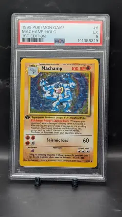 1999 Pokemon Base Set Machamp Holo 1st Edition #8 PSA 5 - Image 1