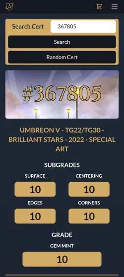 Pokemon TCG Umbreon V TG22/TG30 Brilliant Stars Ace 10 perfect sub grades - Image 3