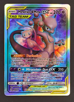 Mewtwo & Mew GX (Full Art) 222/236 Sm-Unified Minds Holo NM Pokemon Card TCG - Image 1