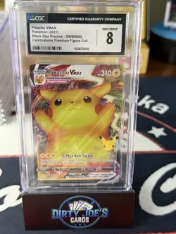 65668853 Pikachu VMAX 2021 Pokemon SWSH062 Black Star Promo Full Art FA CGC 8 - Image 1
