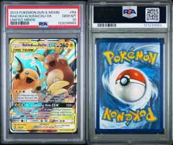 2019 POKEMON SUN & MOON UNIFIED MINDS #54 RAICHU & ALOLAN RAICHU GX PSA 10 - Image 3