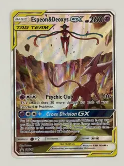 Pokemon TCG Espeon & Deoxys GX Tag Team Black Star Promo Card #SM240 - LP - Image 1