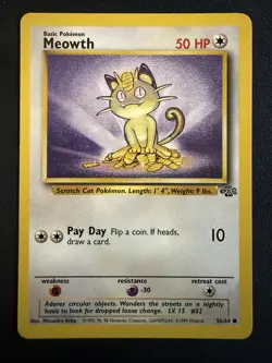 Meowth 56/64 Pokemon Jungle Unlimited Vintage LP - Image 1
