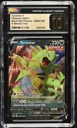 2021 Pokemon BSP V Strikers Tins Tyranitar V SWSH109 CGC 10 Pristine - Image 1