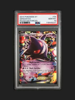 2014 Pokemon TCG XY Phantom Forces Set Gengar EX #34 Graded PSA GEM MINT 10 - Image 1