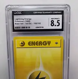 Lightning Energy Shadowless 1st Base Set 1999 Pokemon Card 100 Graded CGC 8 Mint - Image 2