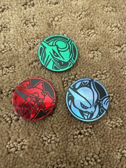Pokemon Flip Coin Mega Mewtwo X, Rayquaza EX, Volcanion Lot of 3 - Image 1