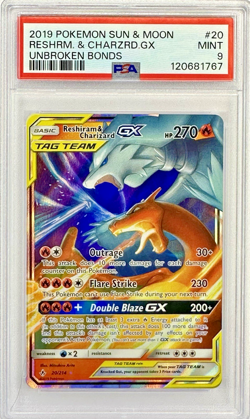 PSA 9 Reshiram & Charizard GX #20 - 2019 Pokemon SM Unbroken Bonds 20/214 - Image 1