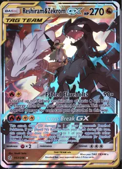 2019 Pokemon Sun & Moon Cosmic Eclipse Reshiram & Zekrom GX 157/236 - NM - Image 1