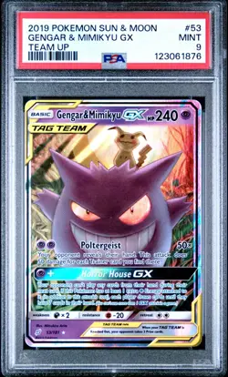 Pokemon Gengar & Mimikyu GX 53/181 PSA 9 Mint SM-Team Up Holo Sun & Moon Rare! - Image 1