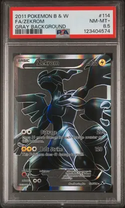 Zekrom 114/114 Full Art Holo Black & White Pokemon Card PSA 8.5 Gray Background - Image 1