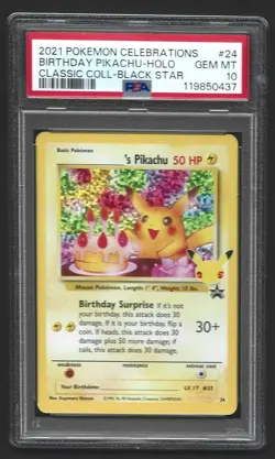 Pokemon Celebrations Birthday Pikachu 24 Classic Holo PSA 10 GEM MINT - Image 1