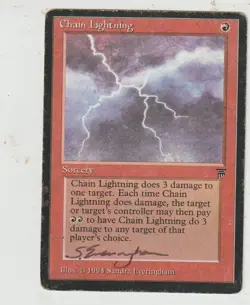 x1 Chain Lightning Legends MAGIC MTG ENGLISH 1994 EX-GOOD VINTAGE SIGNED ! - Image 1
