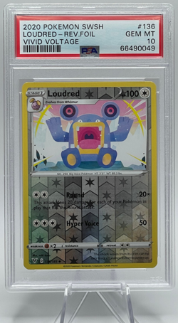 2020 POKEMON SWORD & SHIELD VIVID VOLTAGE #136 LOUDRED-REVERSE FOIL PSA 10 GEM - Image 1