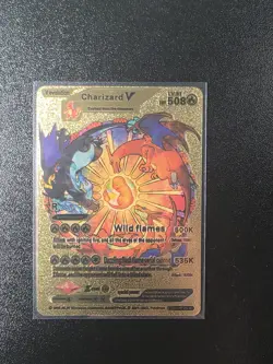 Pokemon TCG Charizard V Wild Flames Fan Art Gold Foil Card. Brand New - Image 1