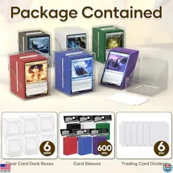 6-Pack Clear Commander Deck Boxes with 600 Sleeves & Dividers for MTG Cards - Image 4