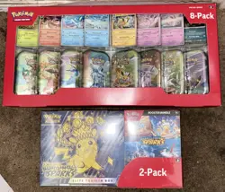 Pokemon Prismatic Evol 8 Mini Tins & ETB Surging Sparks 2 Pack-Costco Exclusive - Image 1
