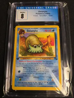 Omanyte ~Pokemon (1999) 1st EDITION~ Fossil - 52/62. CGC 8 NM/MINT Graded SLAB - Image 1