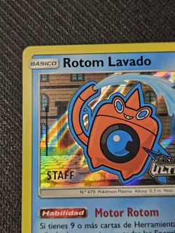 Pokemon 2017 Wash Rotom SM94 Ultra Prism Staff Stamp Promo Spanish LP - Image 2