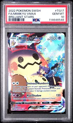 2022 POKEMON SWORD & SHIELD BRILLIANT STARS TG17 FULL ART/MIMIKYU VMAX PSA 10 - Image 2