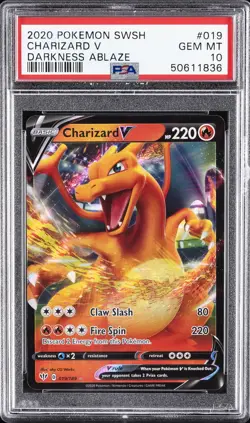2020 POKEMON SWORD & SHIELD DARKNESS ABLAZE #019 CHARIZARD V PSA 10 - Image 1