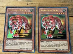 2x Yugioh Amazoness Tiger LCJW-EN089 1st Edition Ultra Rare Holo - LP - Image 1
