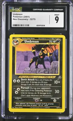 CGC 9 MINT Umbreon 2001 Neo Discovery 32/75 Pokemon Card PSA - Image 1