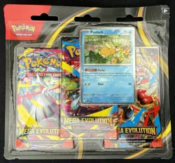 Pokemon TCG - Mega Evolution - 3 Pack Booster Blister Psyduck Promo - New/Sealed - Image 1