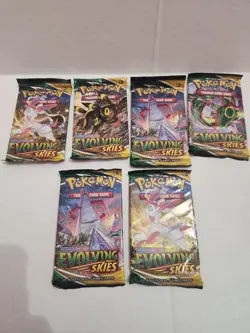 Complete set of Packs, plus 2 extra! 6 Pokemon TCG Evolving Skies Booster Packs - Image 1