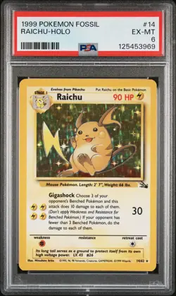 1999 POKEMON FOSSIL #14 RAICHU-HOLO PSA 6 - Image 1