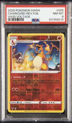 2020 POKEMON SWORD & SHIELD VIVID VOLTAGE #025 CHARIZARD-REVERSE FOIL PSA 8 - Image 1